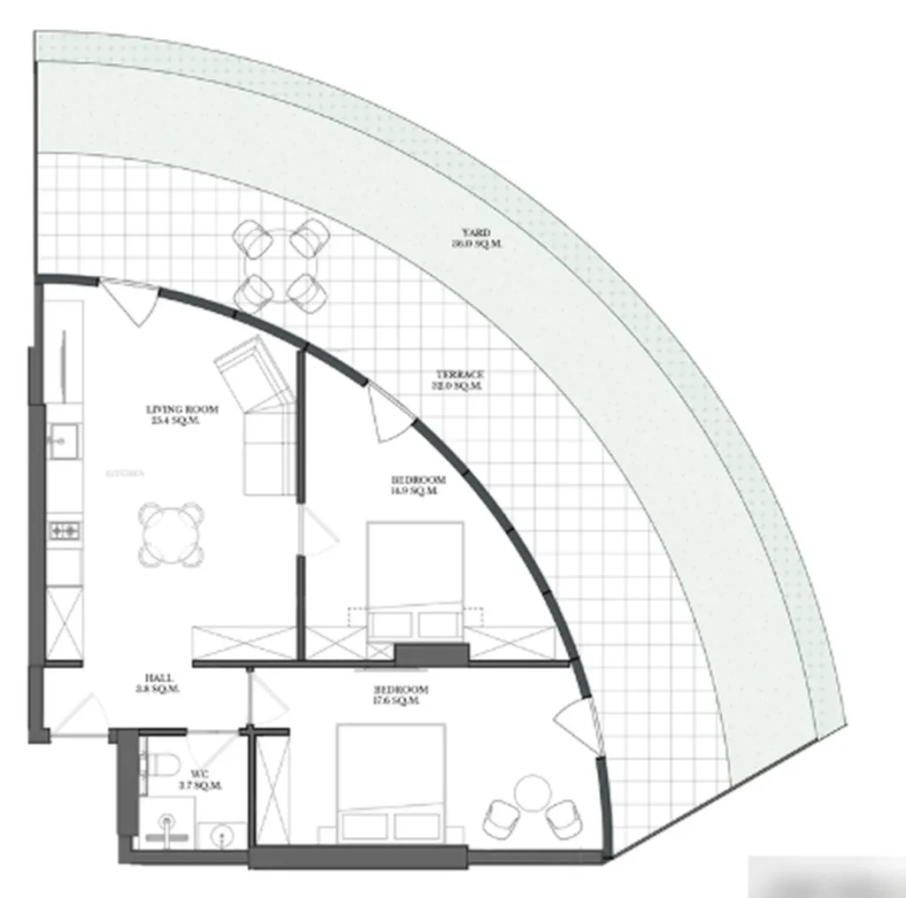 Prostorná rezidence se 2 ložnicemi a zahradou o rozloze 133,40 m² v