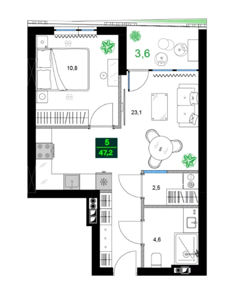 Лаконичная 1 комнатная квартира 47.20 м² в