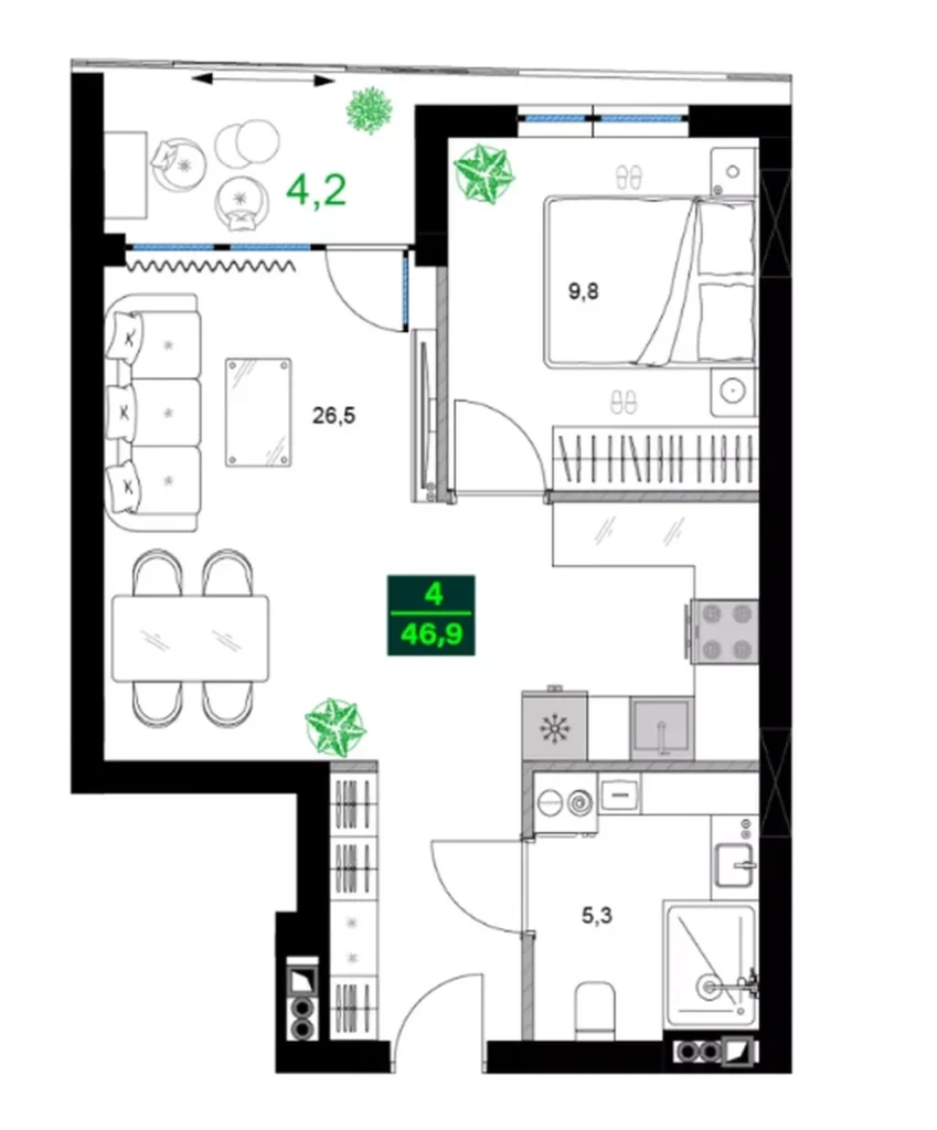 Cosy 1-bedroom flat 46.90 m² in