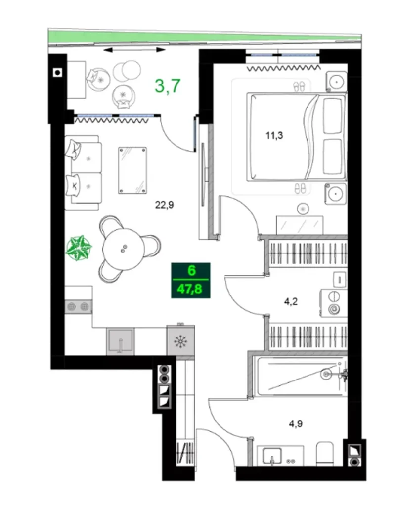 Cosy 1-bedroom flat 47.80 m² in