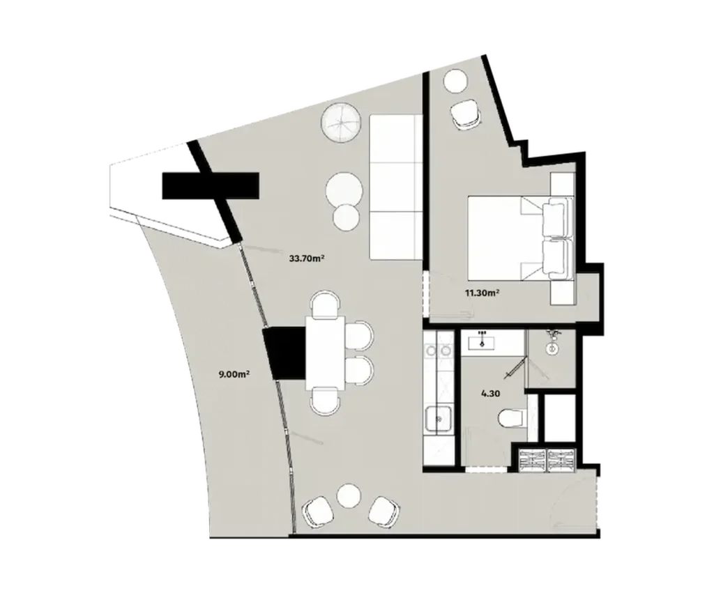 Practical 1 bedroom flat 58.30 m² in