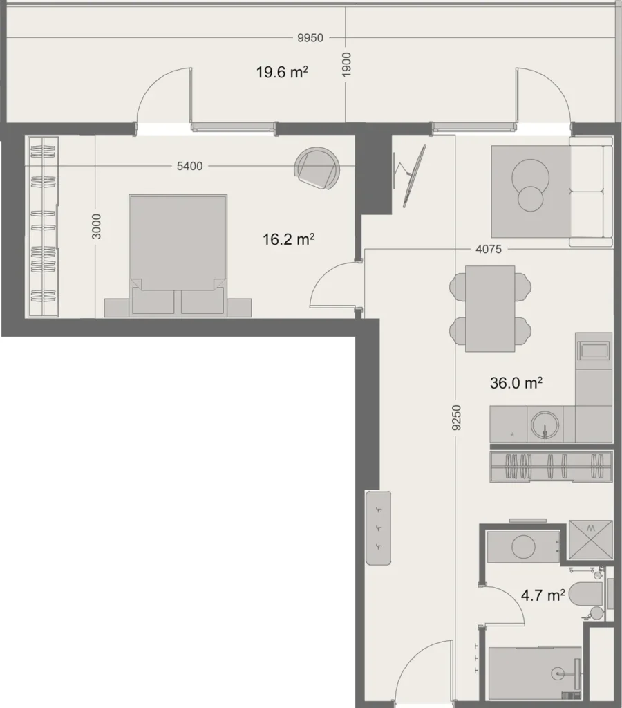 Светлая 1-комнатная квартира 71.80 м² в