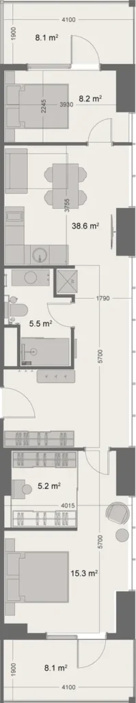 Przestronne mieszkanie z 2 sypialniami o powierzchni 83,50 m² w