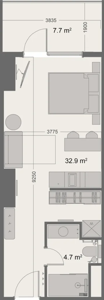 Современная студия 42.10 м² в