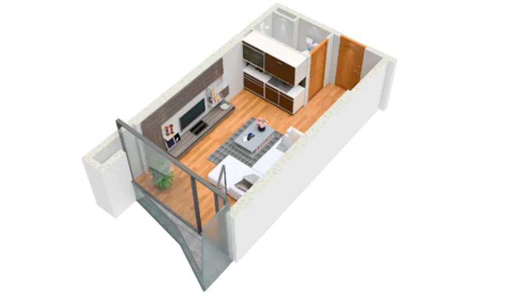 Practical 44.80 sq.mt flat with an isolated bedroom in