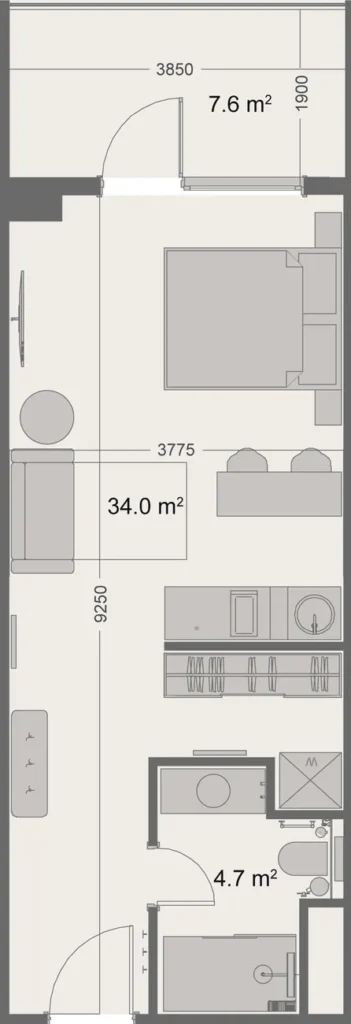 Spacious 1-bedroom flat 52.80 m² in