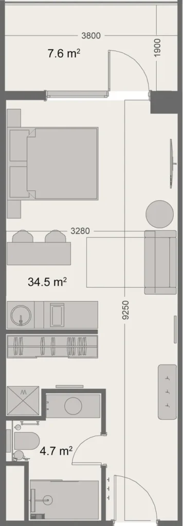 Modern studio 48.30 m² in