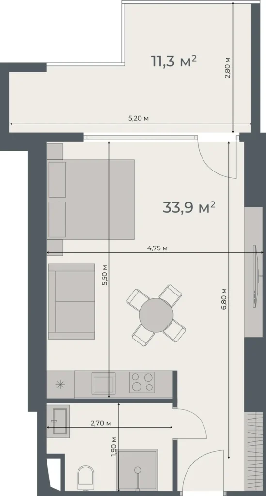 Studio with panoramic terrace 45.20 m² in