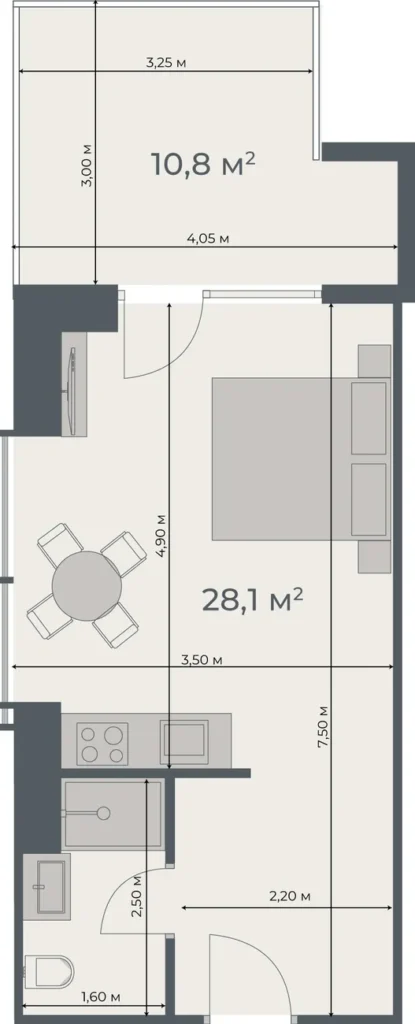 Studio with double panorama 38.90 m² in