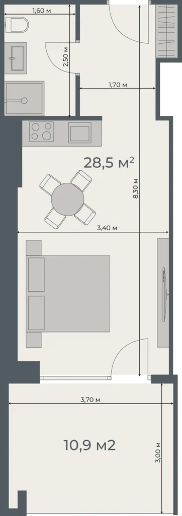 Комфортная студия 39.40 м² в