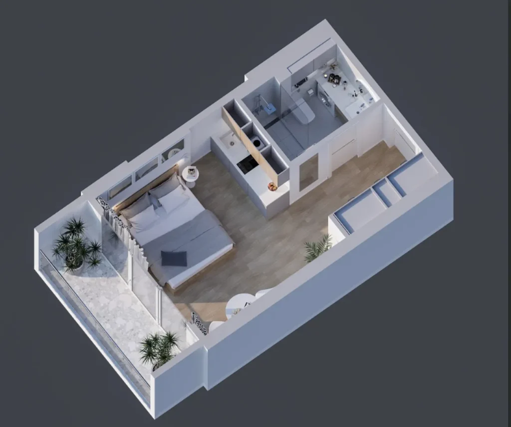 Dağ manzaralı laconistic stüdyo 30.40 m² içinde