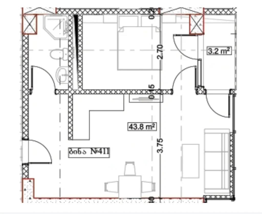 Modern 1 yatak odalı daire 47.00 m² içinde