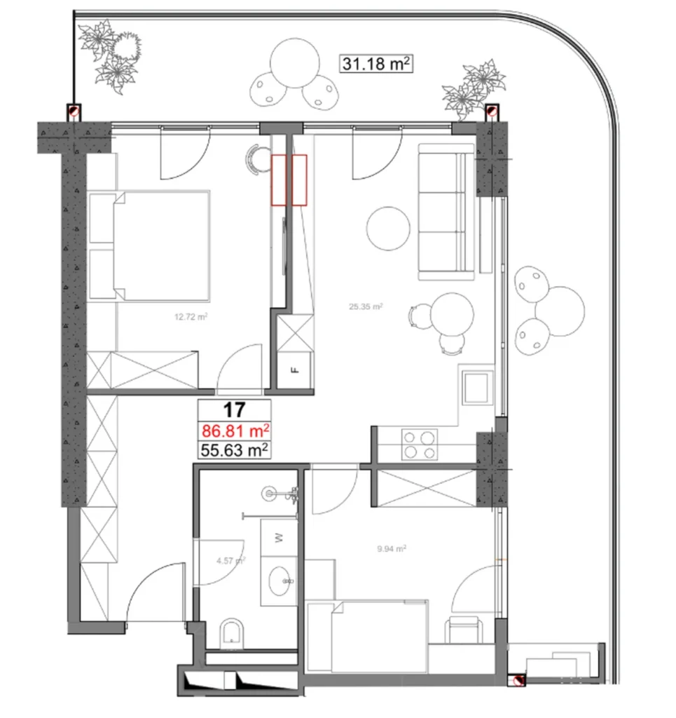 Modern 2-bedroom flat 88.61 m² in