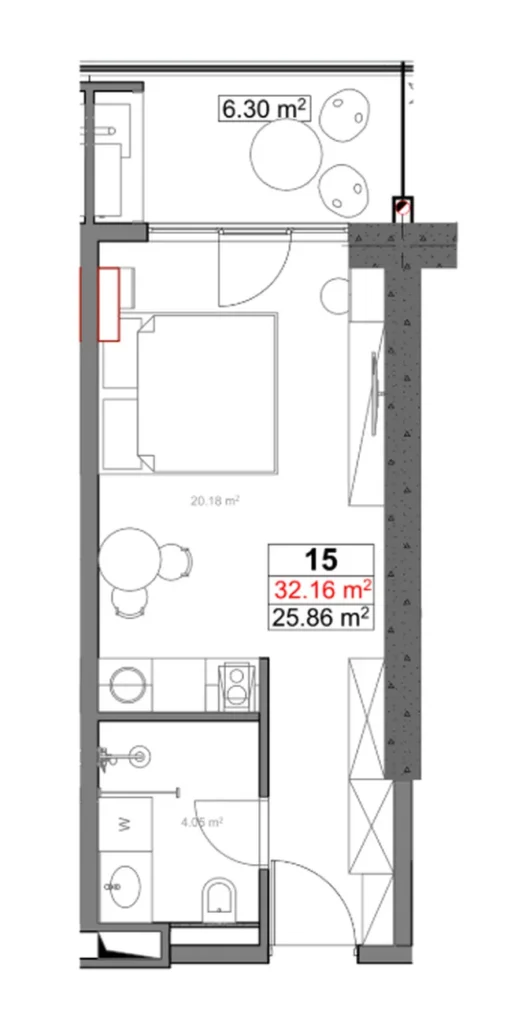 Ergonomic studio 32.16 m² in