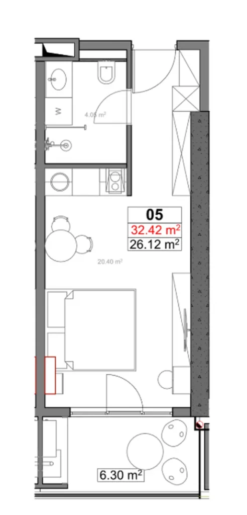 Ergonomic studio 32.42 m² in