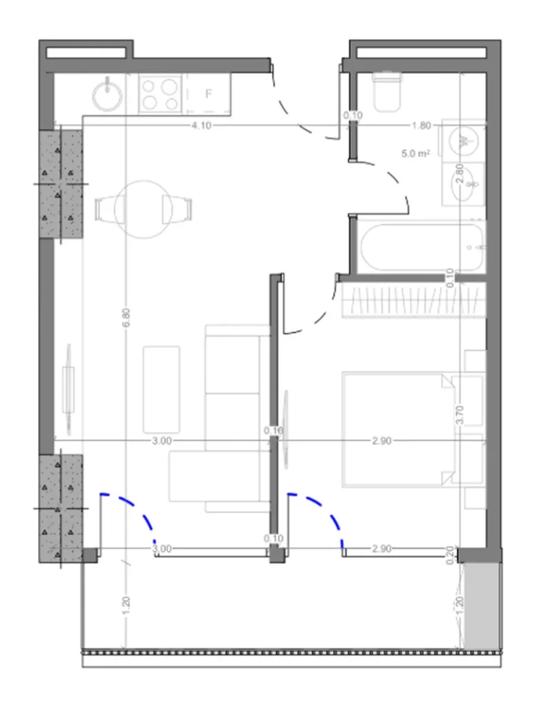 Modern one-bedroom with large balcony 47.40 m² in