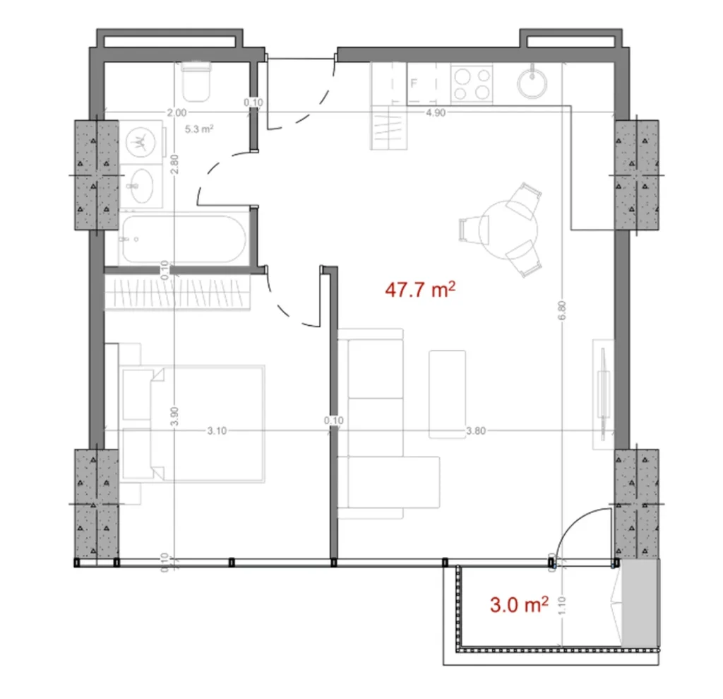 Przestronny, jasny pokój jednoosobowy z widokiem 51,30 mkw. w