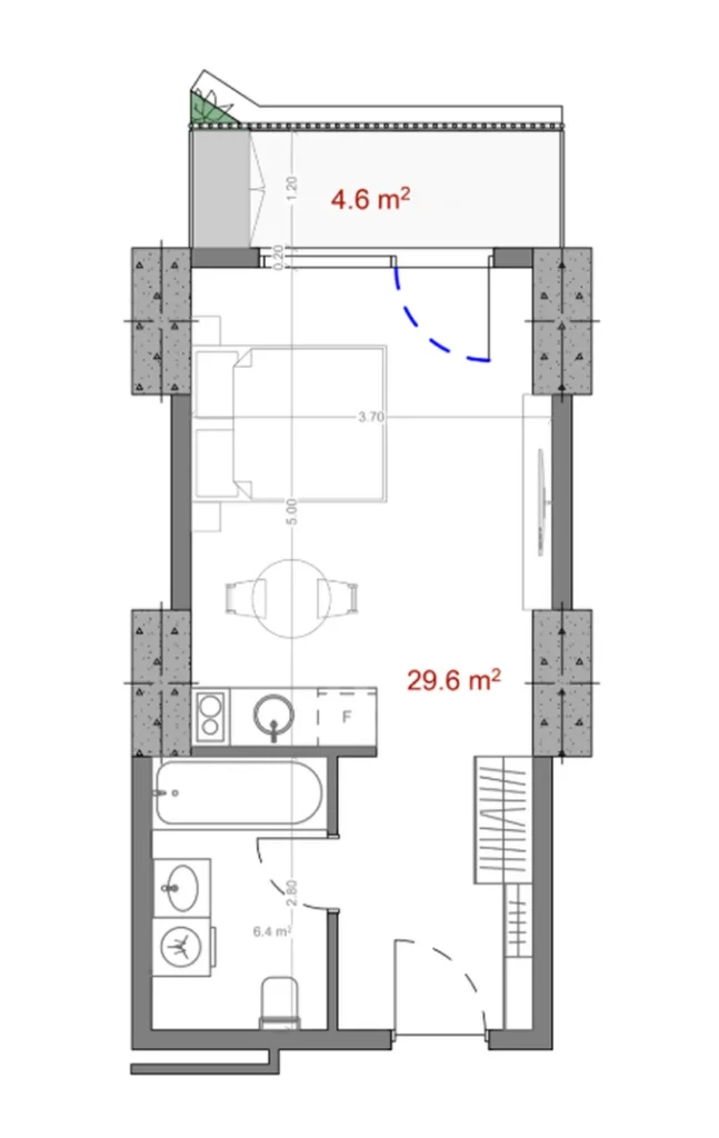 Видовая студия 34.50 м² в