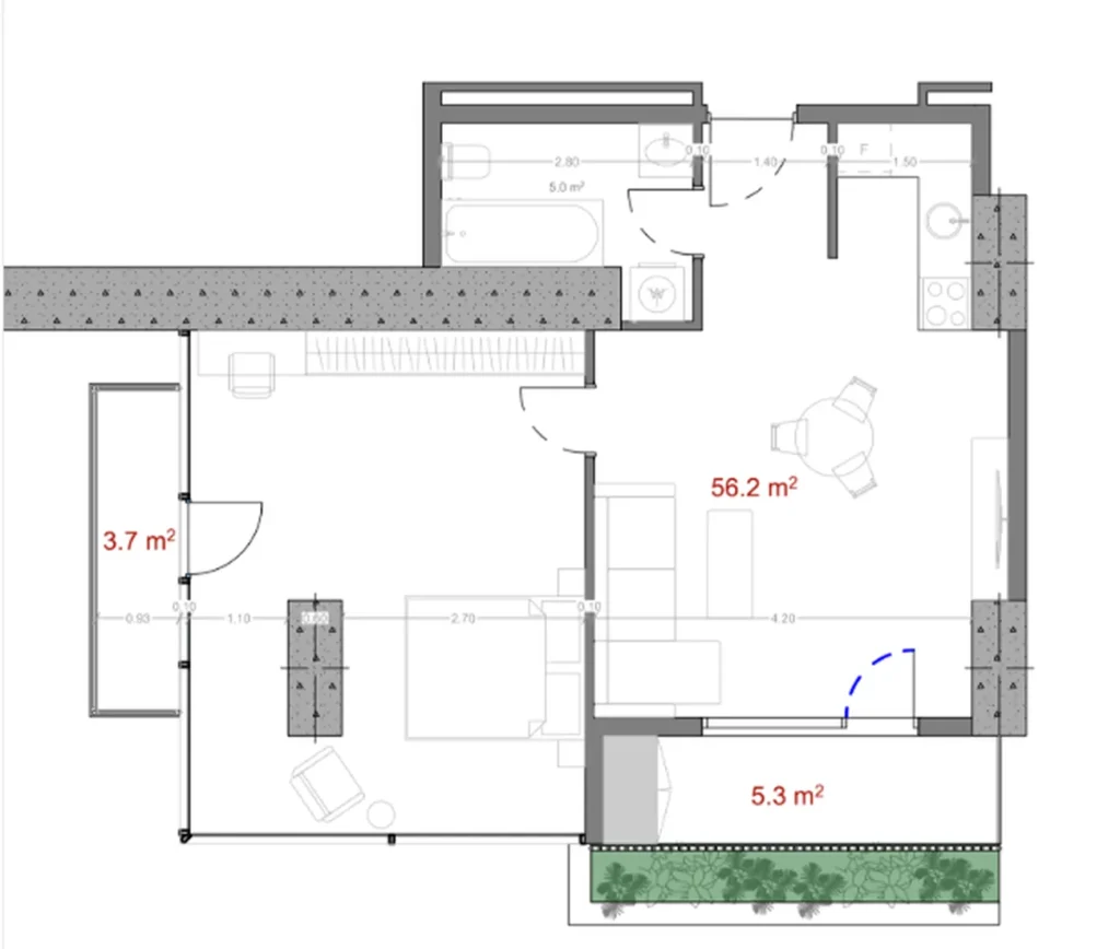 Przestronna sypialnia z garderobą o powierzchni 58,00 mkw. w