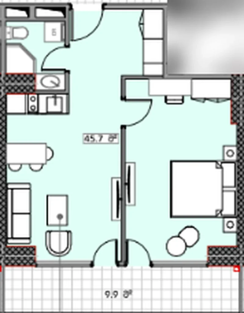 Quiet studio flat with view to the courtyard 55.60 m² in