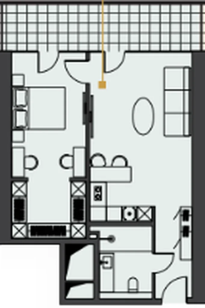 Appartement laconique d'une chambre à coucher 72,55 m² en