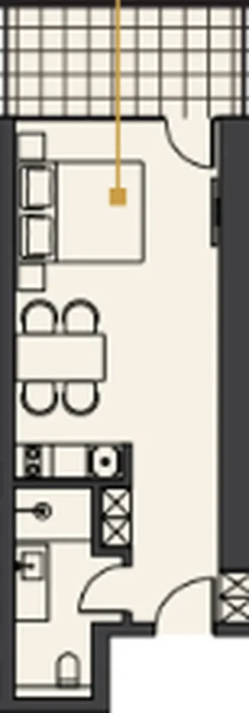 Studio panoramique au 17ème étage de 37,20 m² dans le quartier de l'hôtel.