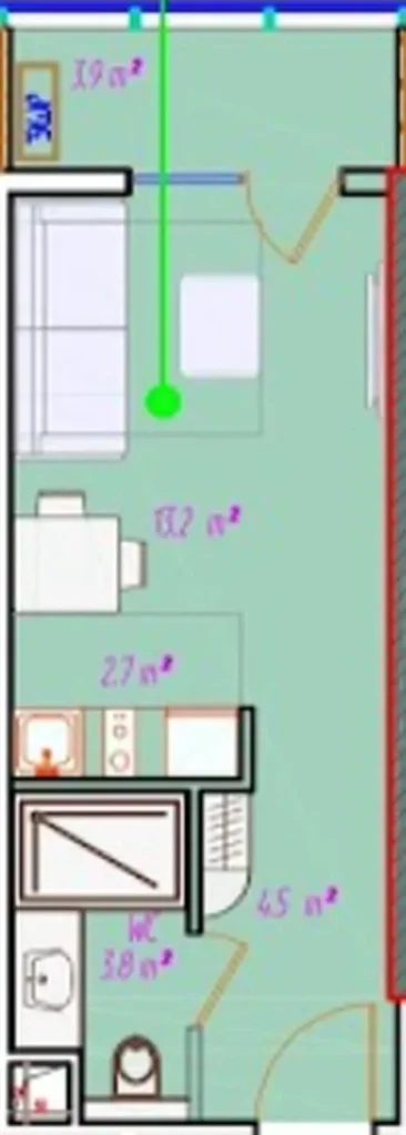 Modern studio 29.20 m² in