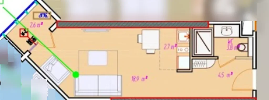 Bright studio of 33.90 sq. m. in