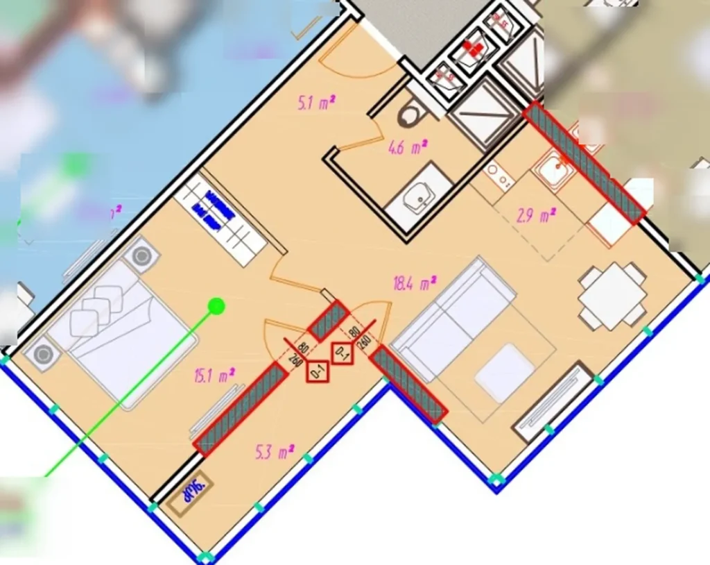 Airy studio on the 36th 34.90 m² in