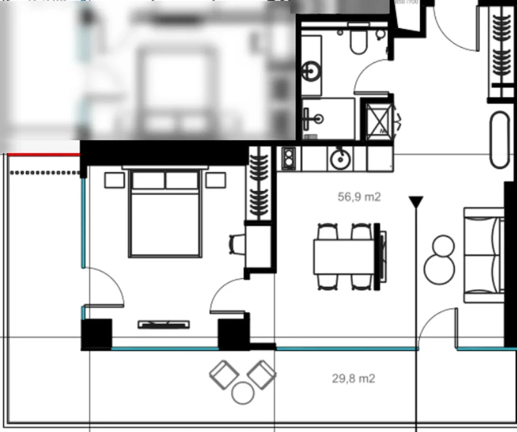 Przestronny apartament z jedną sypialnią i patio-tarasem o powierzchni 86,70 m² w