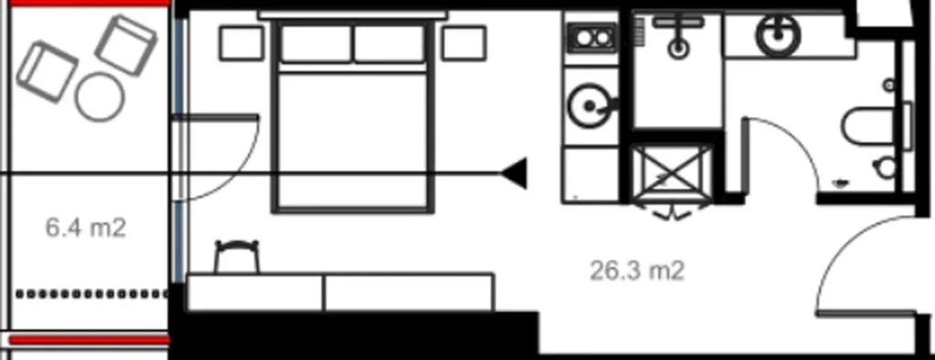 Secluded one-bedroom with terrace 32.70 m² in