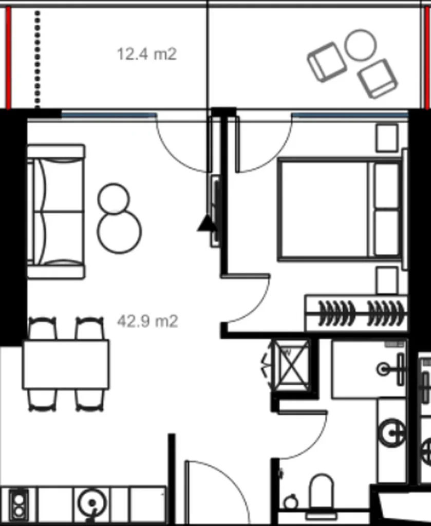 Komfortowe mieszkanie z jedną sypialnią o powierzchni 105,00 m² w