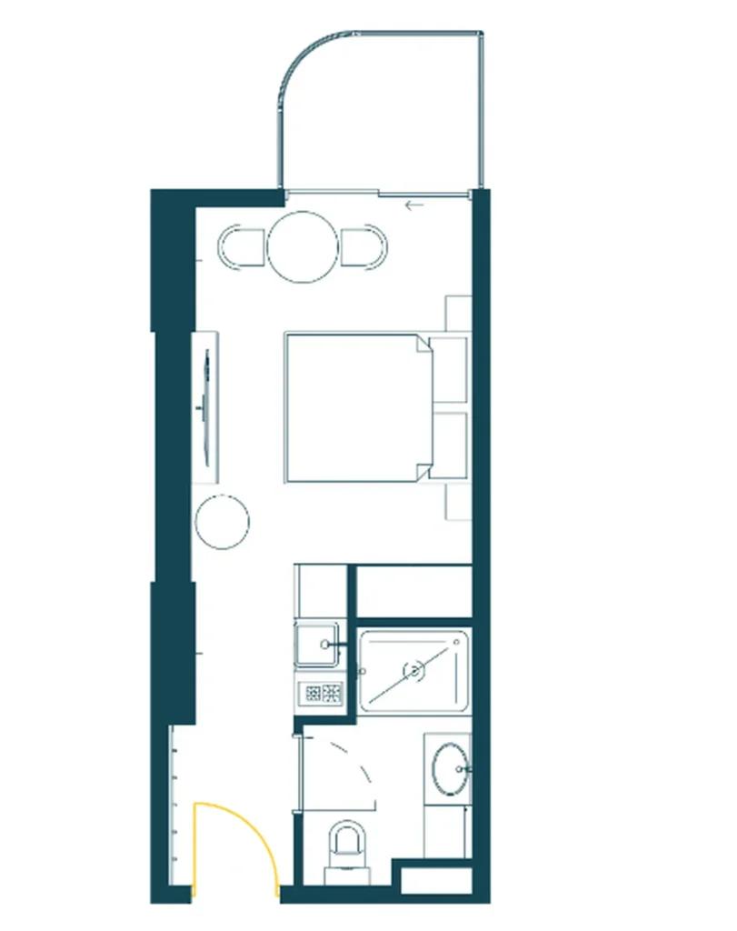 Стильная студия с балконом у моря 29.10 м² в