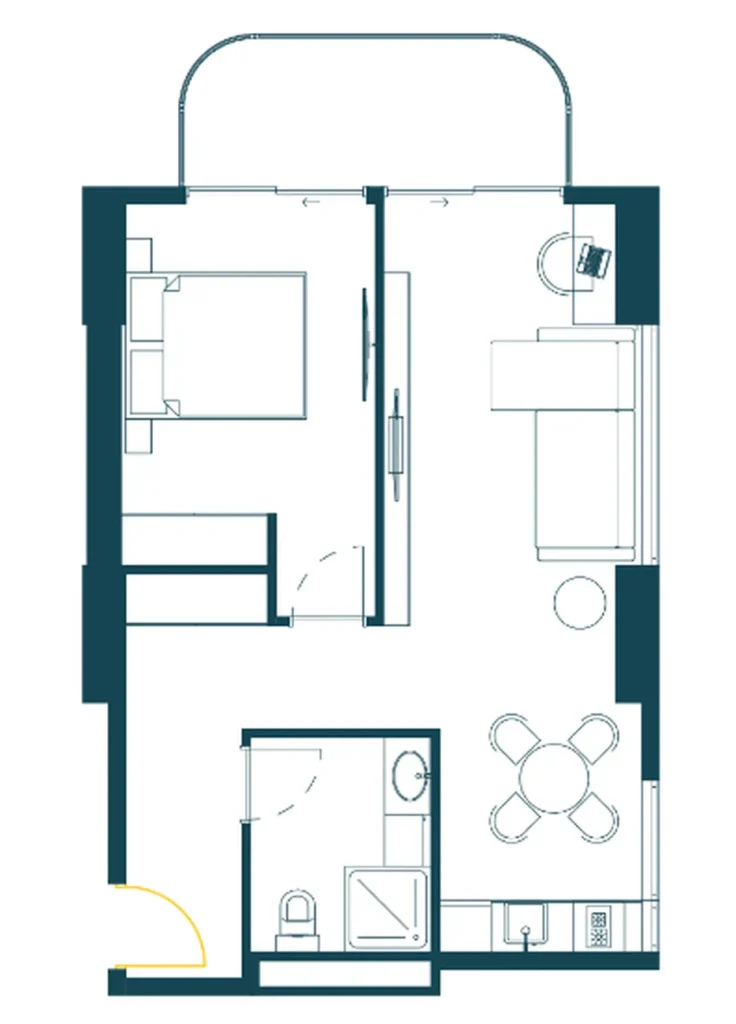 Przestronny pokój z jedną sypialnią i przestronnym balkonem o powierzchni 61 m² w