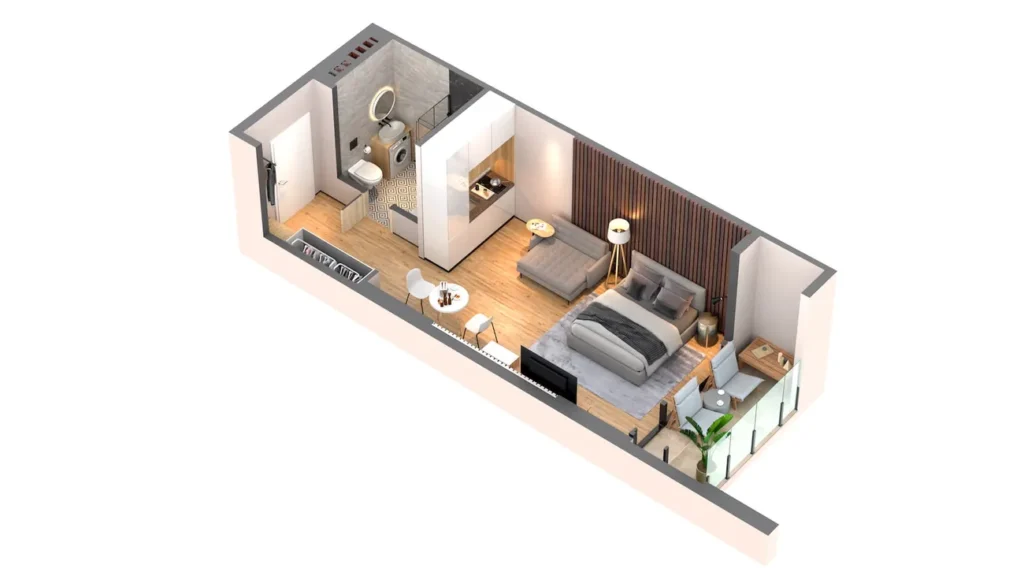 Panoramik 31,70 m²'lik kompakt stüdyo