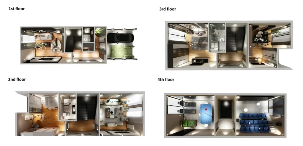 Casa a schiera su quattro livelli di 228 mq in