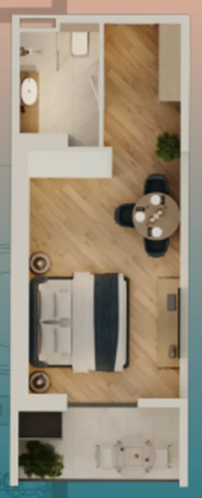 Studio laconico con balcone 35,2 m² in