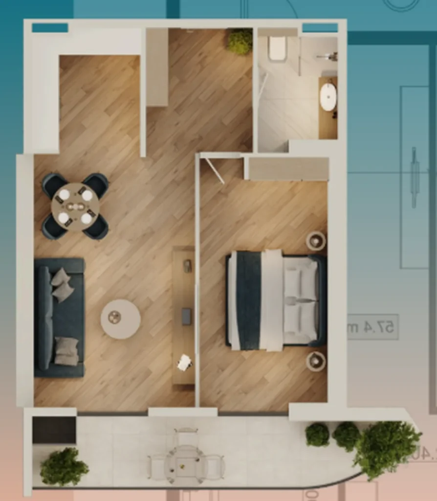 Luminoso monolocale con balcone 63,6 m² in