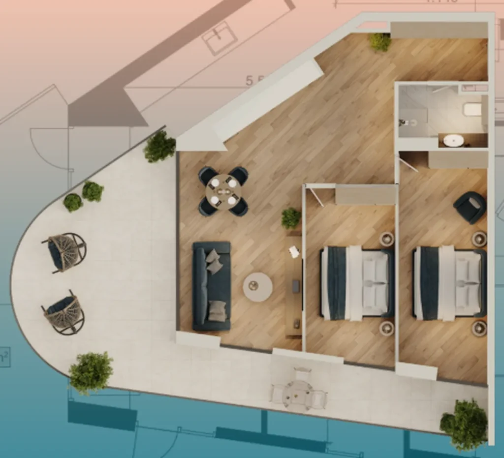 Spazioso appartamento con una camera da letto con vista 127,3 m² a