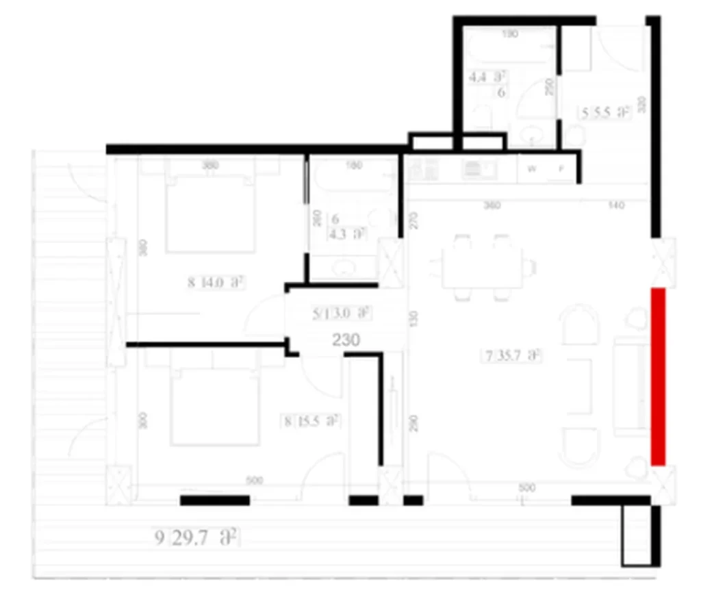 Una camera da letto con due balconi 115 m² in