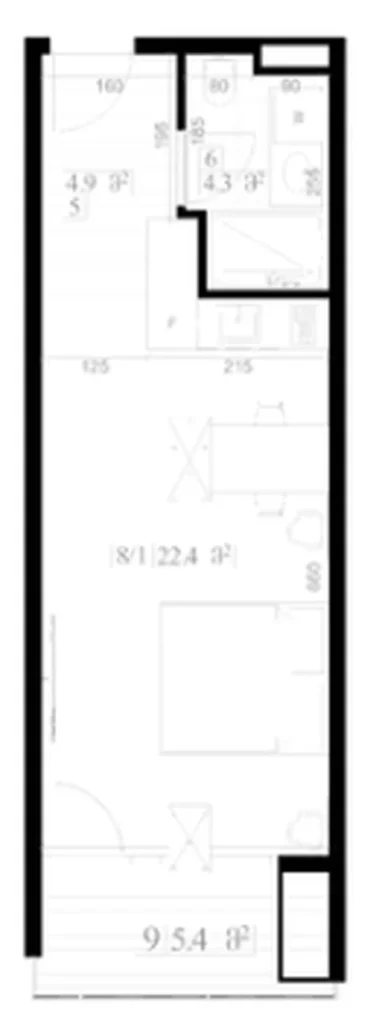 Luminoso monolocale con balcone di 40,5 m.q. a