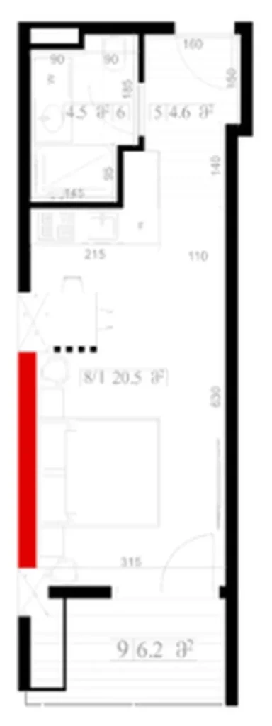 Laconico monolocale con ampio balcone di 37,5 m² nella zona di
