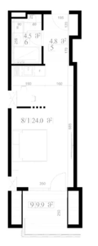 Pratico monolocale con balcone di 45 m² in