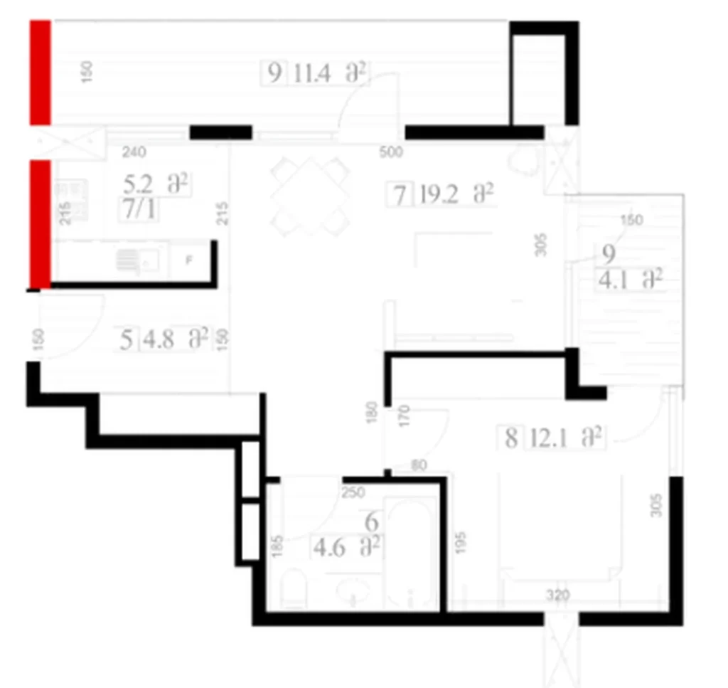Accogliente camera da letto con balcone 63,5 m² in