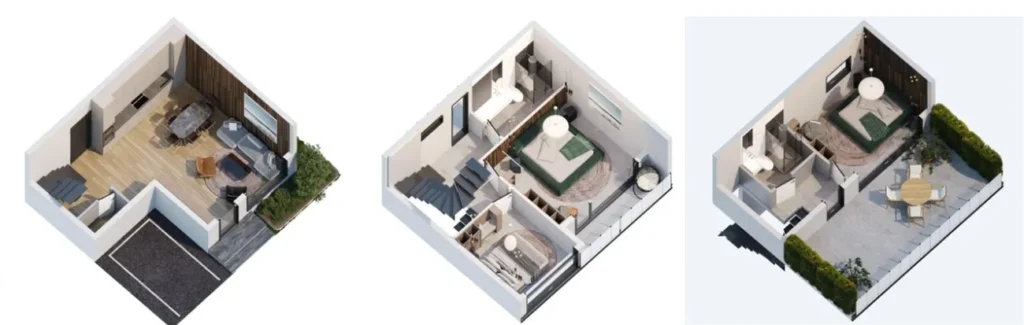 Villa de tres niveles para una familia de 128,3 m2 en