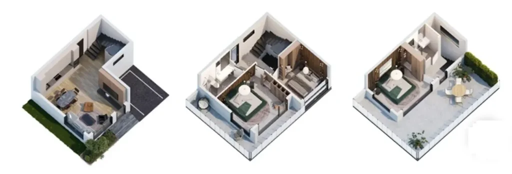 Villa de tres niveles para una familia de 128,3 m2 en