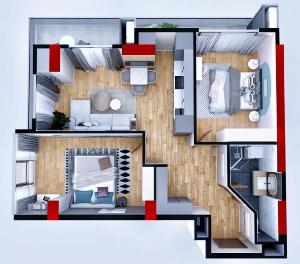 Spazioso appartamento con una camera da letto in riva al mare 72,17 mq in