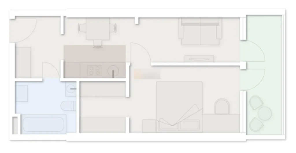 Luminosa camera da letto su Novy Boulevard 44,6 m2 in