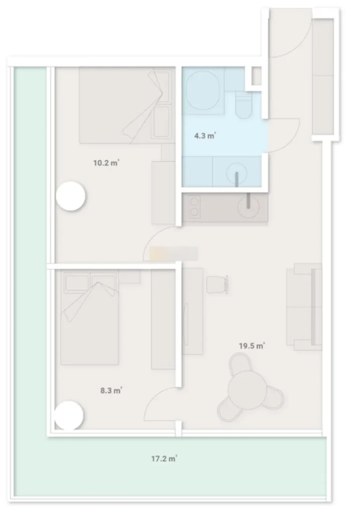 Moderno appartamento con 2 camere da letto 61,5 m² in