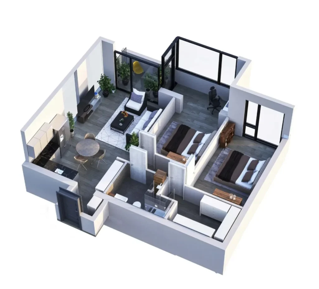 Pensieroso appartamento di 2 camere da letto di 78,7 m² a